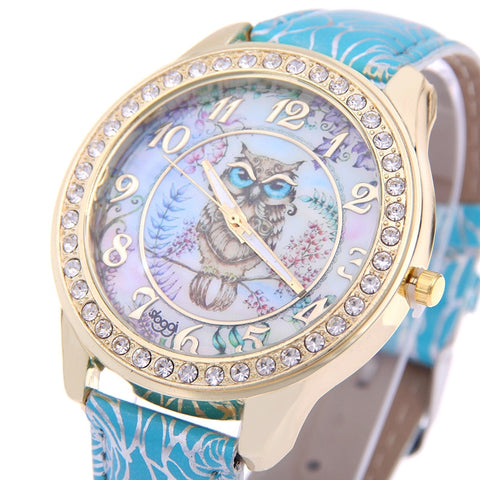 Luxurious Owl Leather Wristwatch