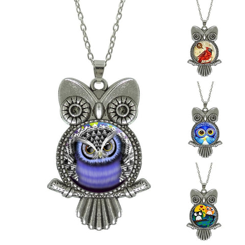 Glass Cabochon Owl Pendant Necklace